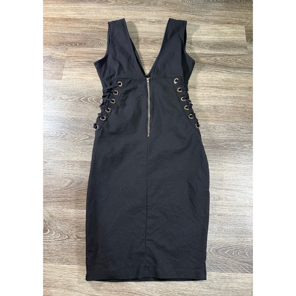 Iris Black Lace Up Side Deep V-Neck Bodycon Sheath Dress Medium Dark Romance - Picture 8 of 8